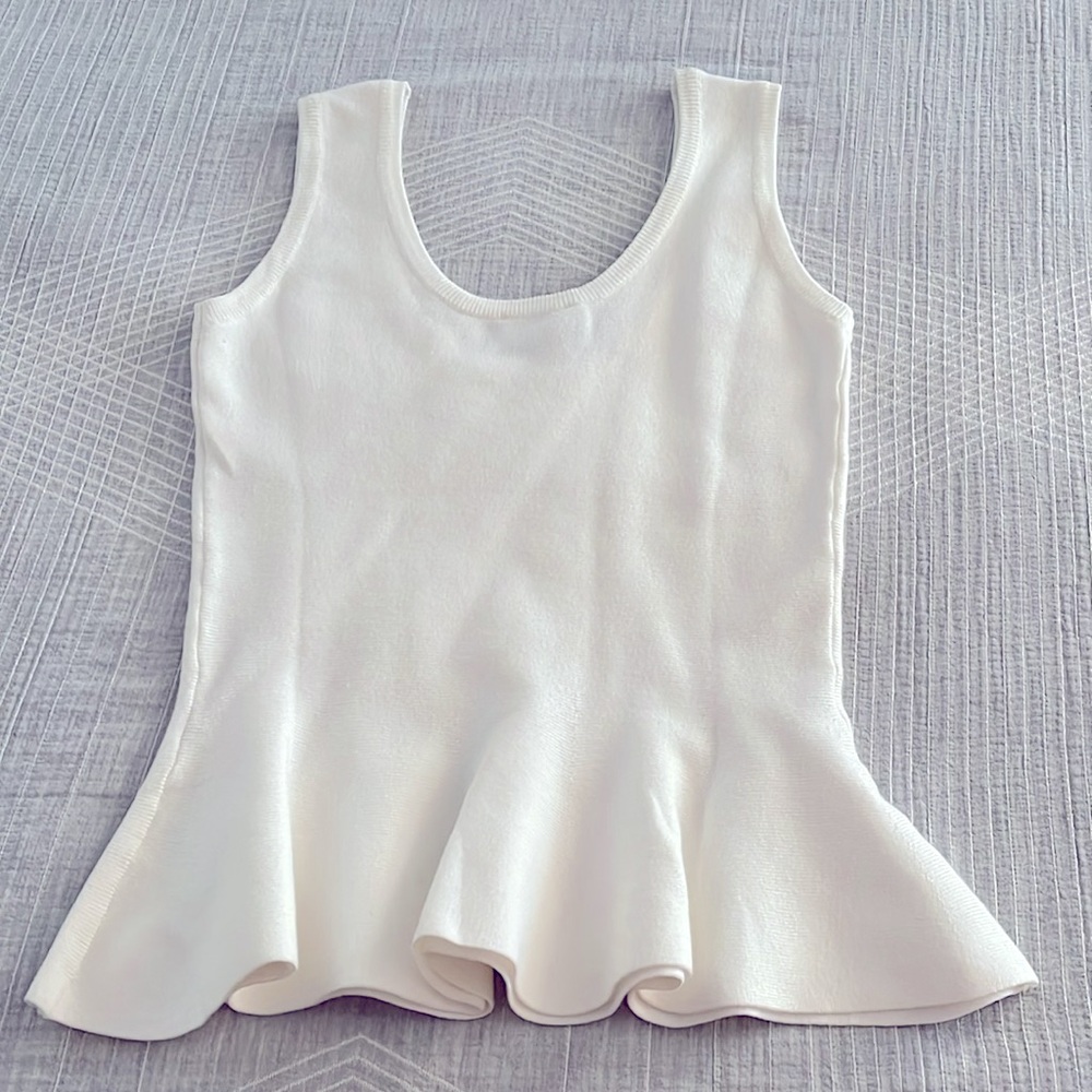 Bebe Bandage Peplum Top Egret XS - Picture 6 of 7